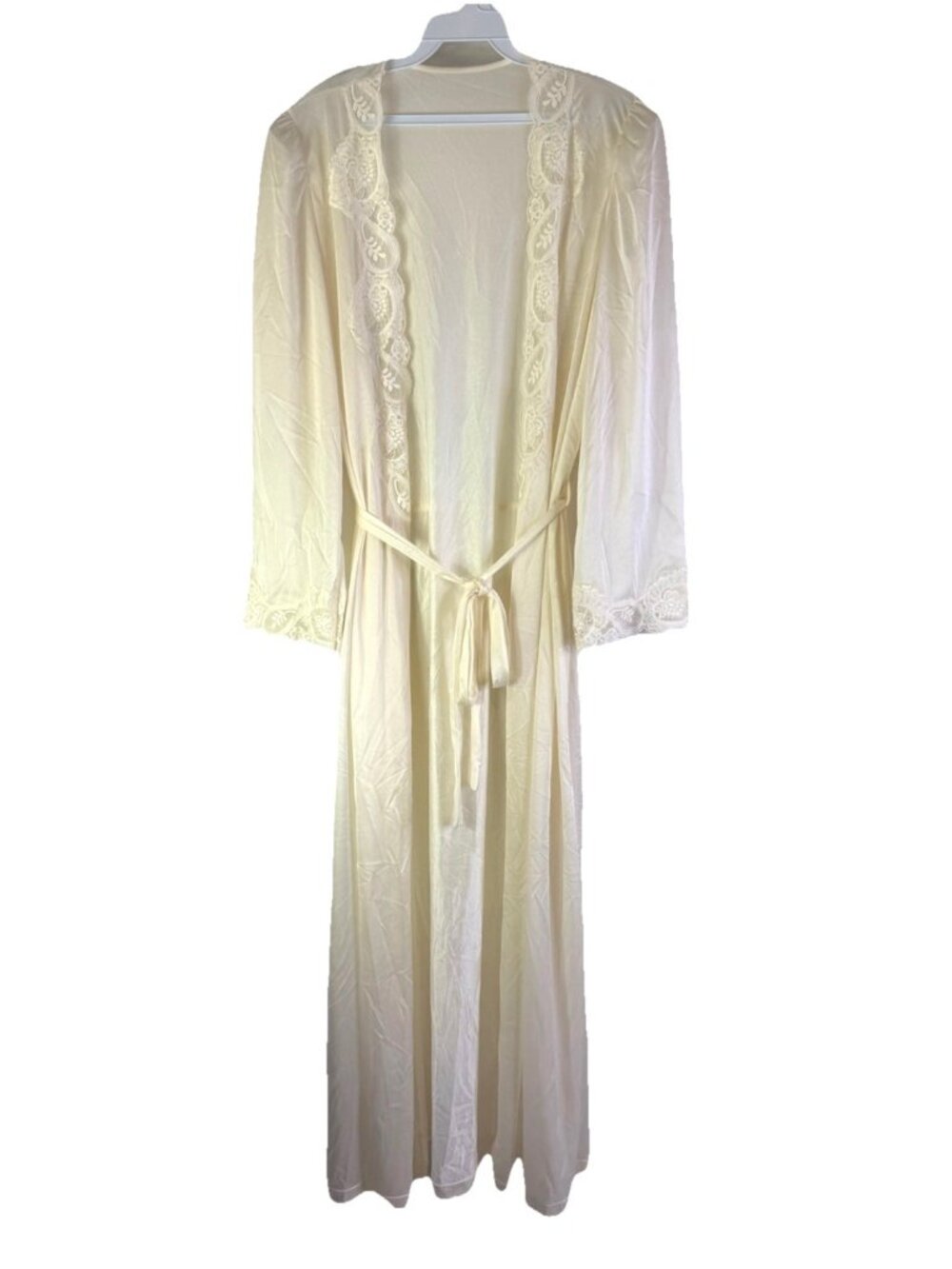 Vintage 80s OLGA Nylon Lace Peignoir Gown Robe Ivory Bridal Wedding USA